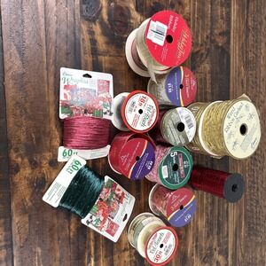Ribbon Lot of 19 Mixed Assorted Christmas Craft Diamond‎ Trim Wrap New Used